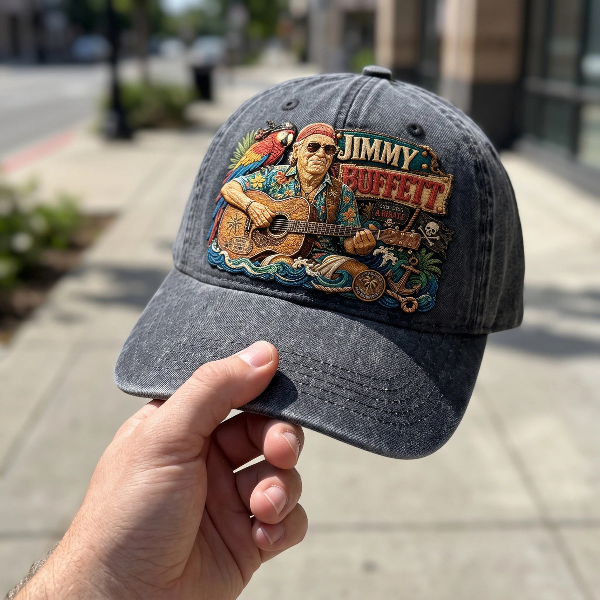 JBU Pirate Guitar Parrot Denim Cap