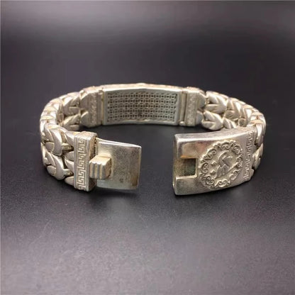 Handmade  silver Nepalese retro hollow-out pattern Tibetan silver bracelet for men, domineering, stylish and good luck-bringing