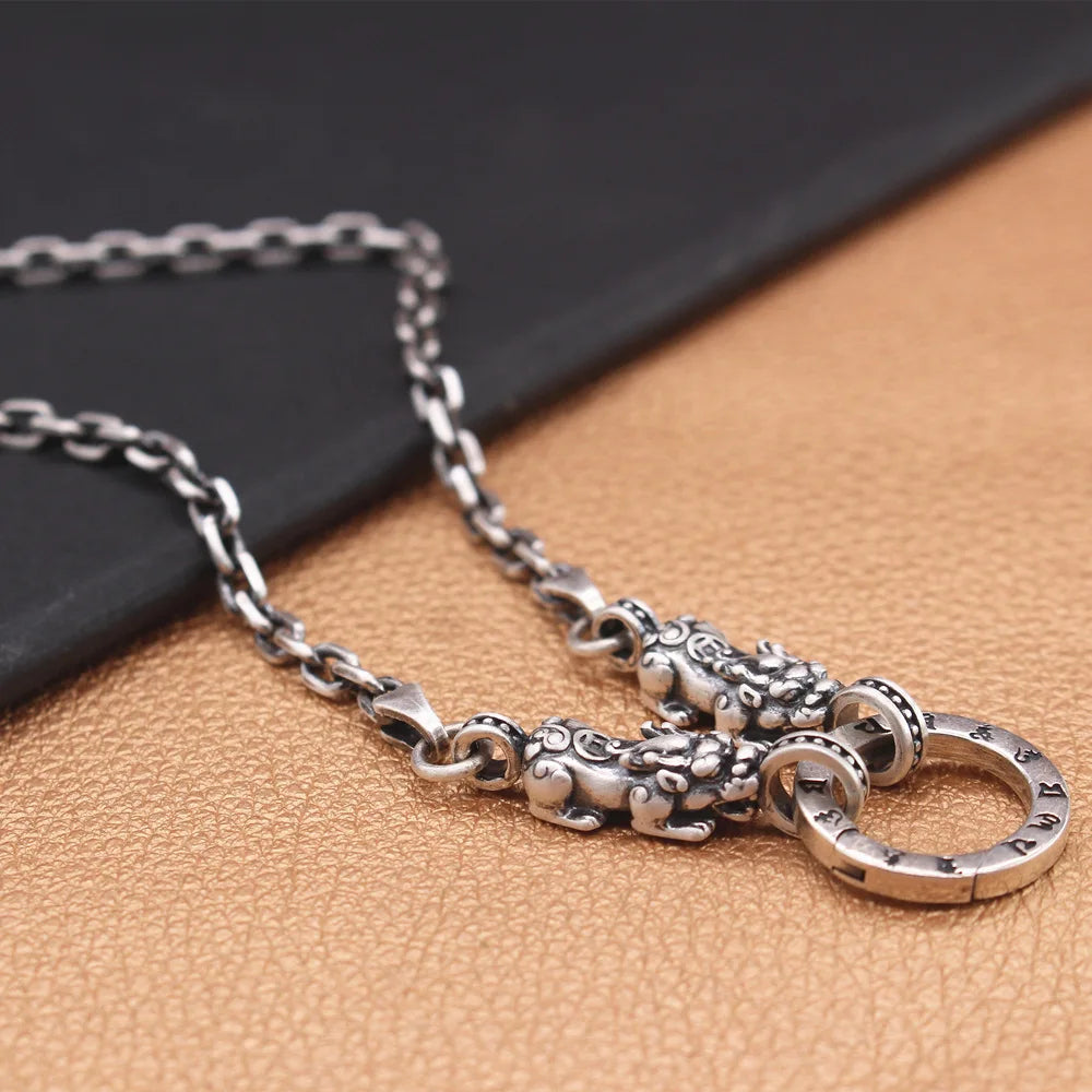Newly designed 100%S925 sterling silver hollowed-out necklace Fortune Lucky retro Hip Hop men Women fashion punk jewelry gift