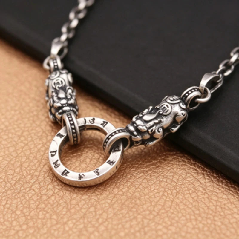 Newly designed 100%S925 sterling silver hollowed-out necklace Fortune Lucky retro Hip Hop men Women fashion punk jewelry gift